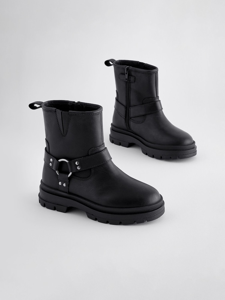 Black Leather Biker Boots - Image 1 of 5