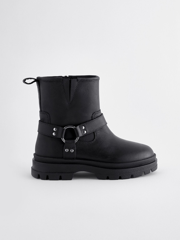 Black Leather Biker Boots - Image 2 of 5