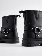 Black Leather Biker Boots - Image 3 of 5