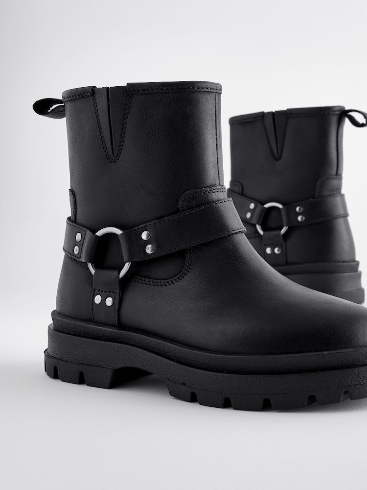 Black Leather Biker Boots - Image 5 of 5