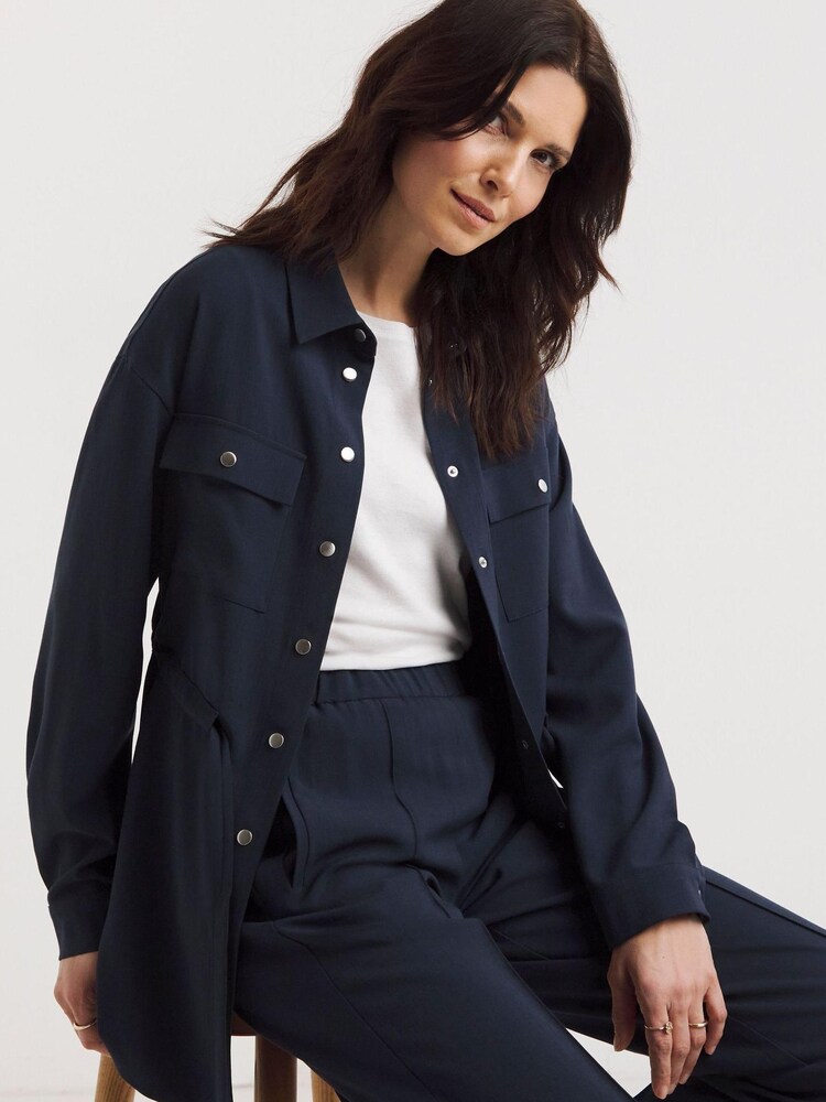 JD Williams Blue Tie Waist Shacket - Image 1 of 5