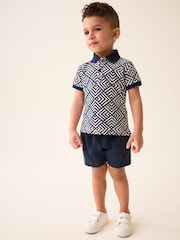 Navy/White 100% Cotton Short Sleeve Polo and Shorts Set (3mths-7yrs) - Image 1 of 7