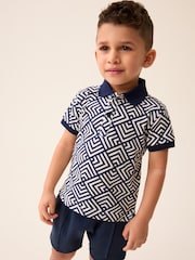 Navy/White 100% Cotton Short Sleeve Polo and Shorts Set (3mths-7yrs) - Image 2 of 7
