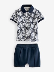 Navy/White 100% Cotton Short Sleeve Polo and Shorts Set (3mths-7yrs) - Image 5 of 7