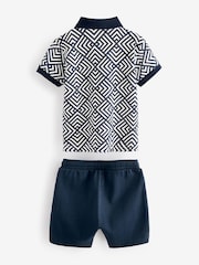 Navy/White 100% Cotton Short Sleeve Polo and Shorts Set (3mths-7yrs) - Image 6 of 7
