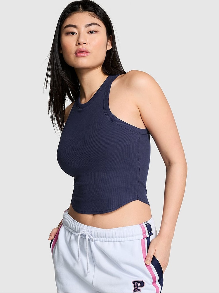 Victoria's Secret PINK Midnight Navy Blue High Neck Shrunken Rib Tank Top - Image 1 of 4