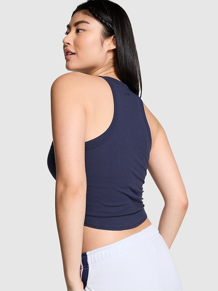 Victoria's Secret PINK Midnight Navy Blue High Neck Shrunken Rib Tank Top - Image 2 of 4 Victoria's Secret PINK Midnight Navy Blue High Neck Shrunken Rib Tank Top - Image 2 of 4
