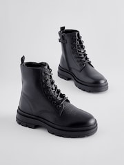 Black Leather Lace-Up Boots - Image 1 of 5