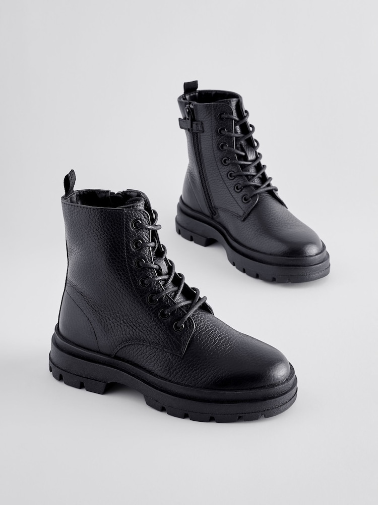 Black Leather Lace-Up Boots - Image 1 of 5