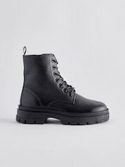 Black Leather Lace-Up Boots - Image 2 of 5