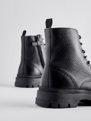 Black Leather Lace-Up Boots - Image 3 of 5