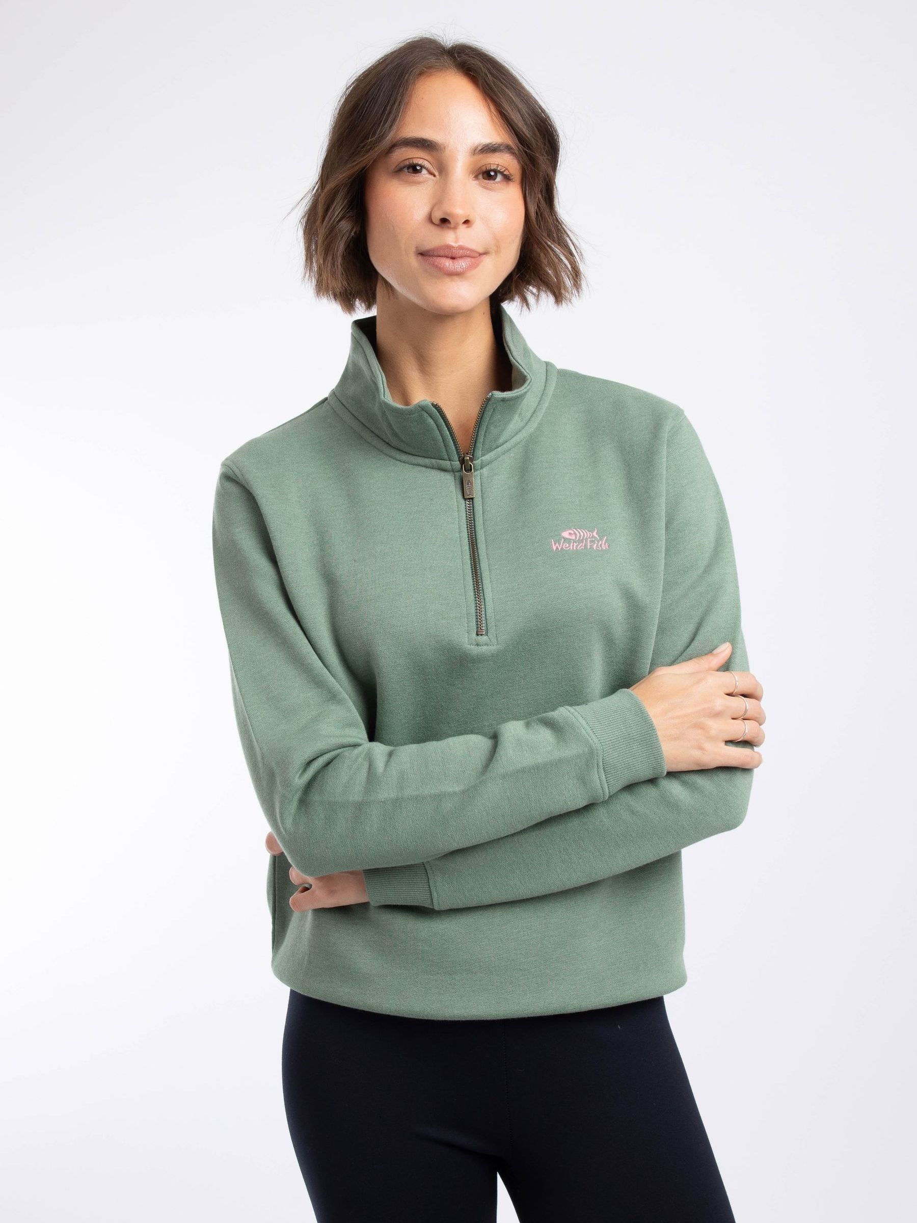 Weird Fish Women's Olive Avery 1/4 Zip Sweatshirt In | : Size 22 - Image 3