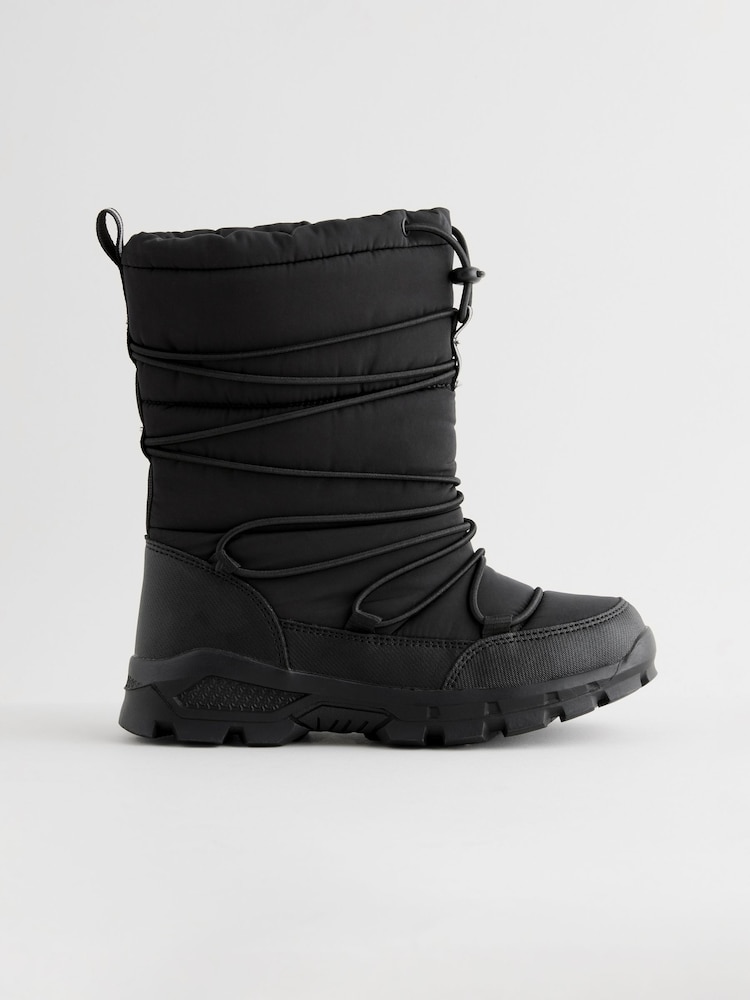 Black Waterproof Bungee Cord Snow Boots - Image 2 of 6
