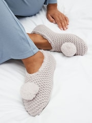 Grey Knitted Footsie Slippers - Image 1 of 5