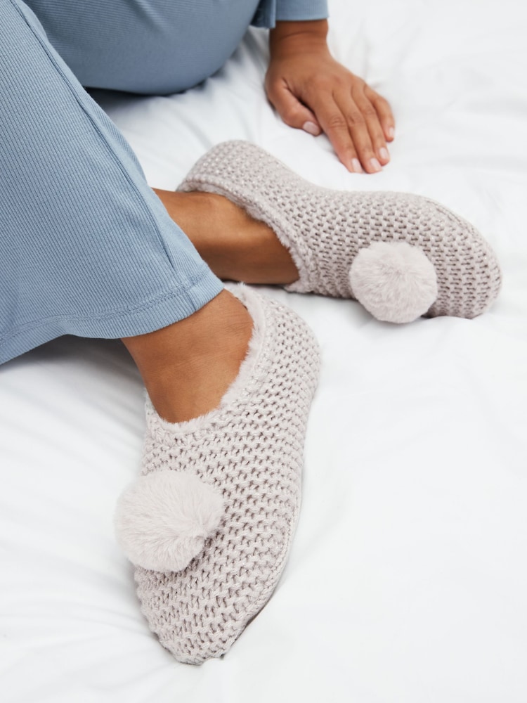 Grey Knitted Footsie Slippers - Image 1 of 5