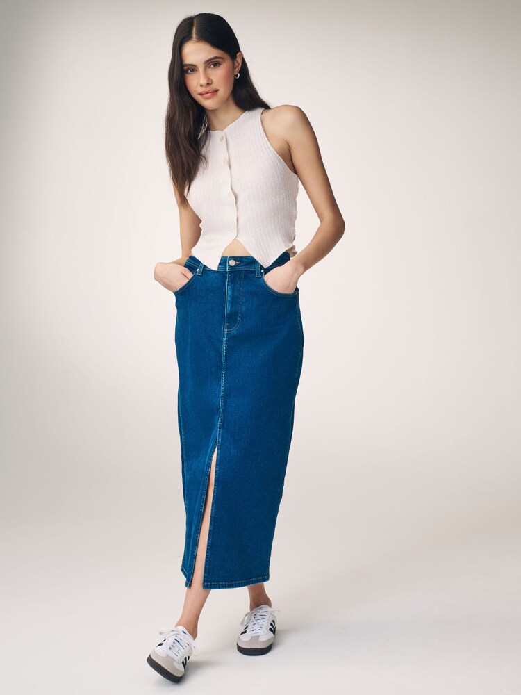 Mid Wash Denim Midi Skirt - Image 1 of 1
