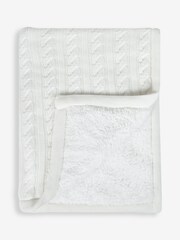 JoJo Maman Bébé White Cable Knit Sherpa Fleece Blanket - Image 1 of 3