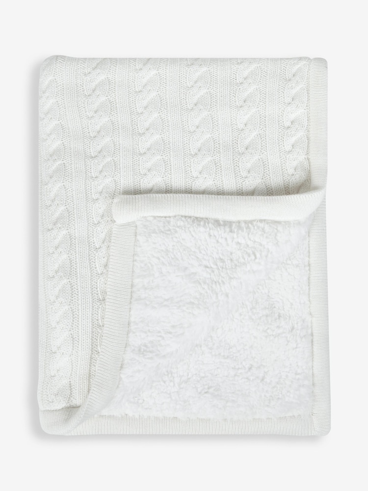 JoJo Maman Bébé White Cable Knit Sherpa Fleece Blanket - Image 1 of 3