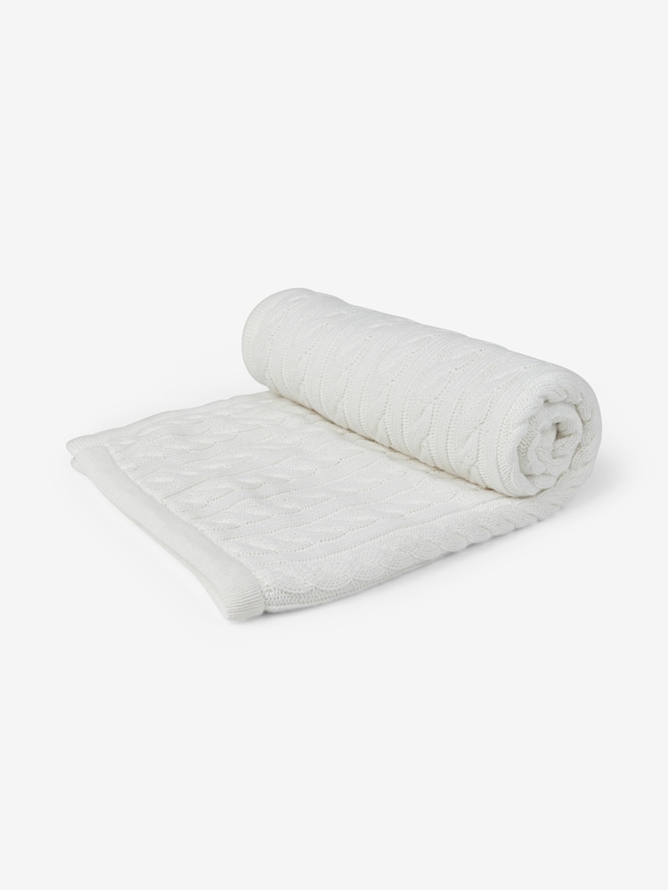 JoJo Maman Bébé White Cable Knit Sherpa Fleece Blanket - Image 2 of 3