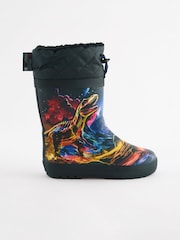 Black Multi Dinosaur Print Cuff Wellies - Image 2 of 5