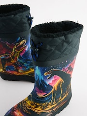 Black Multi Dinosaur Print Cuff Wellies - Image 3 of 5