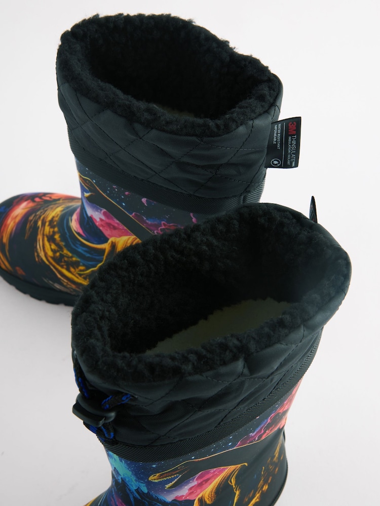 Black Multi Dinosaur Print Cuff Wellies - Image 5 of 5