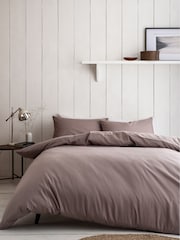 Brown Taupe Cotton Rich Plain Duvet Cover and Pillowcase Set - Image 1 of 2