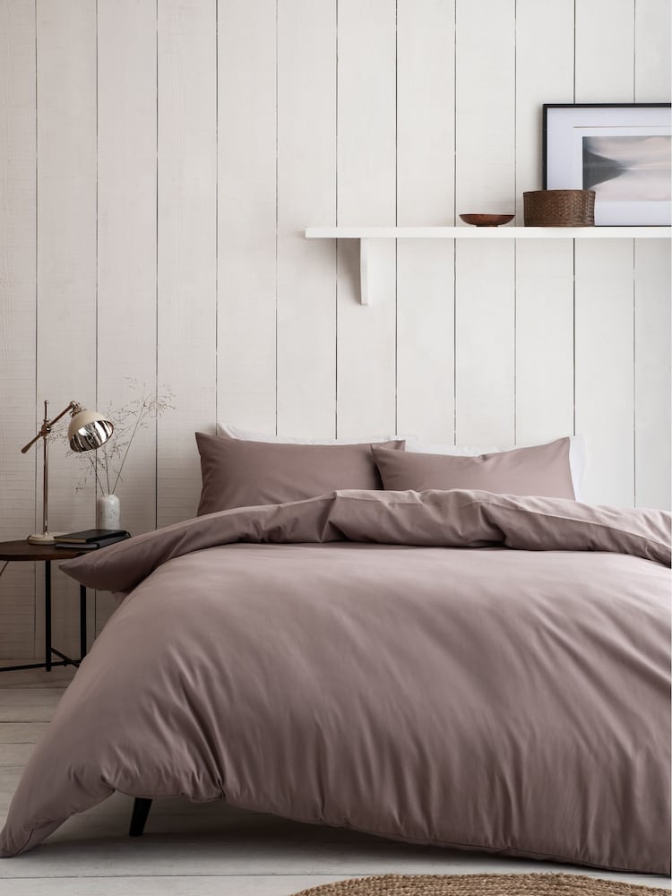Brown Taupe Cotton Rich Plain Duvet Cover and Pillowcase Set - Image 1 of 2