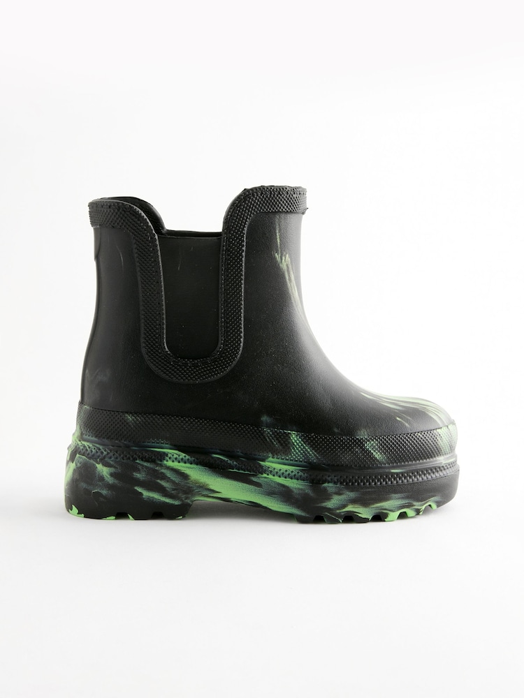 Schwarz/Grün marmoriert - Leichte Gummistiefel mit Knöchelriemen - Bild 2 von 5 Schwarz/Grün marmoriert - Leichte Gummistiefel mit Knöchelriemen - Bild 2 von 5