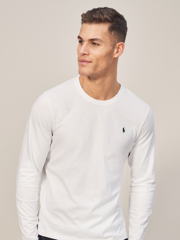 Polo Ralph Lauren Off White Logo Long Sleeve Cotton T-Shirt - Image 1 of 6