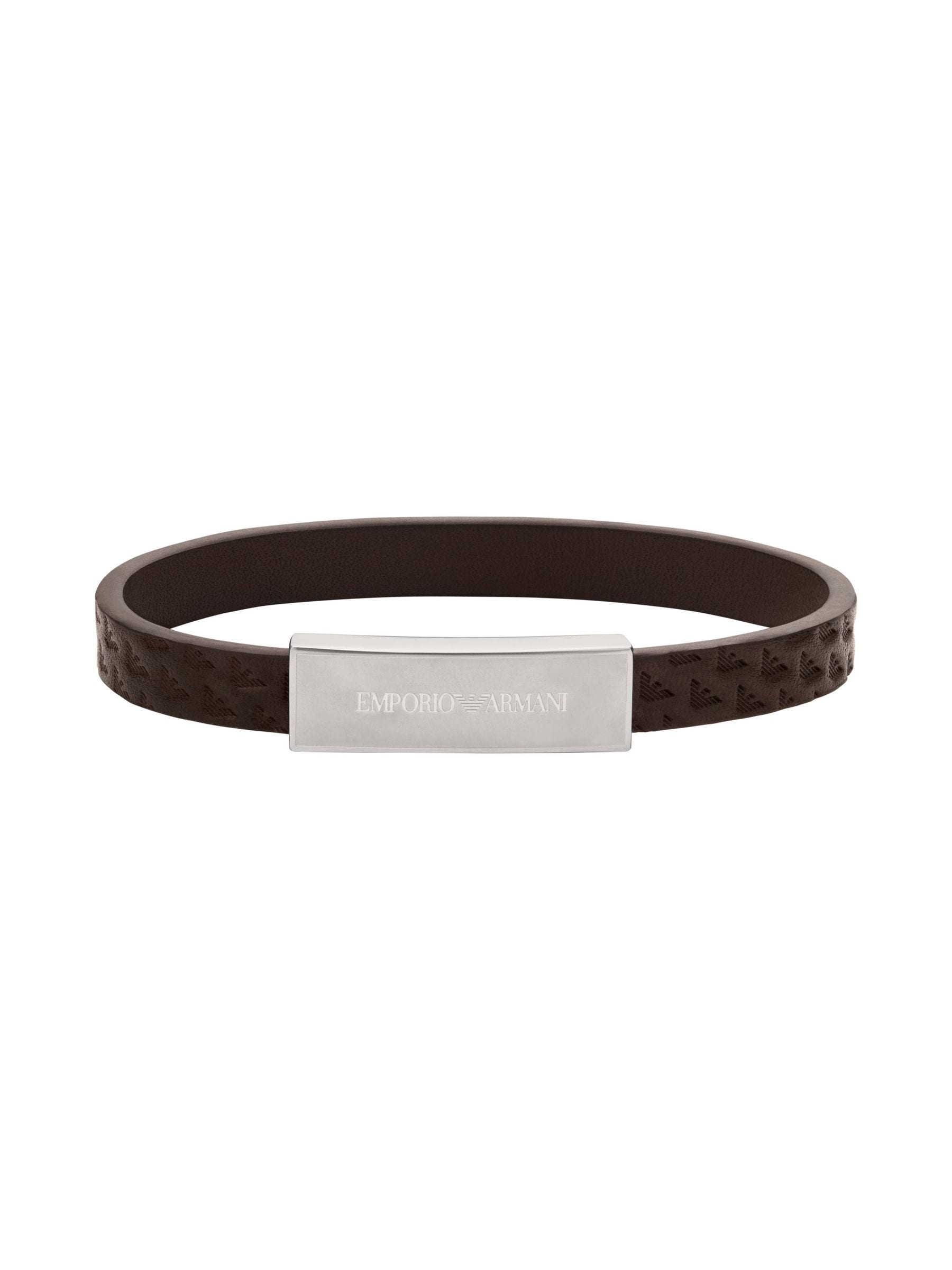 Emporio Armani Multicolored Brown Leather Id Bracelet - Image 4