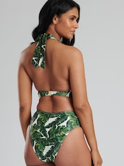South Beach Bikinioberteil mit vorgeformten Körbchen, Blattprint und gedrehtem Detail - Bild 2 von 6