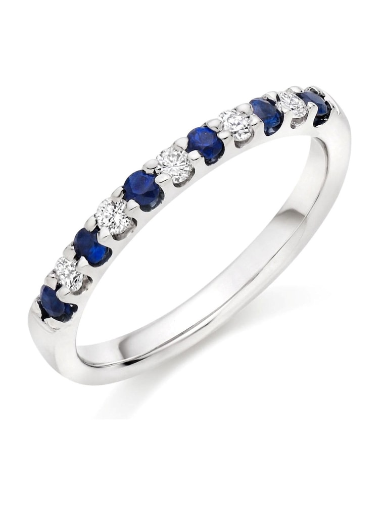 Beaverbrooks 18ct White Gold Diamond And Sapphire Half Eternity Ring - Image 1 of 2