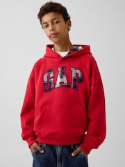 Gap Red Check Vintage Soft Relaxed Logo Hoodie (4-13yrs) - Image 1 of 3