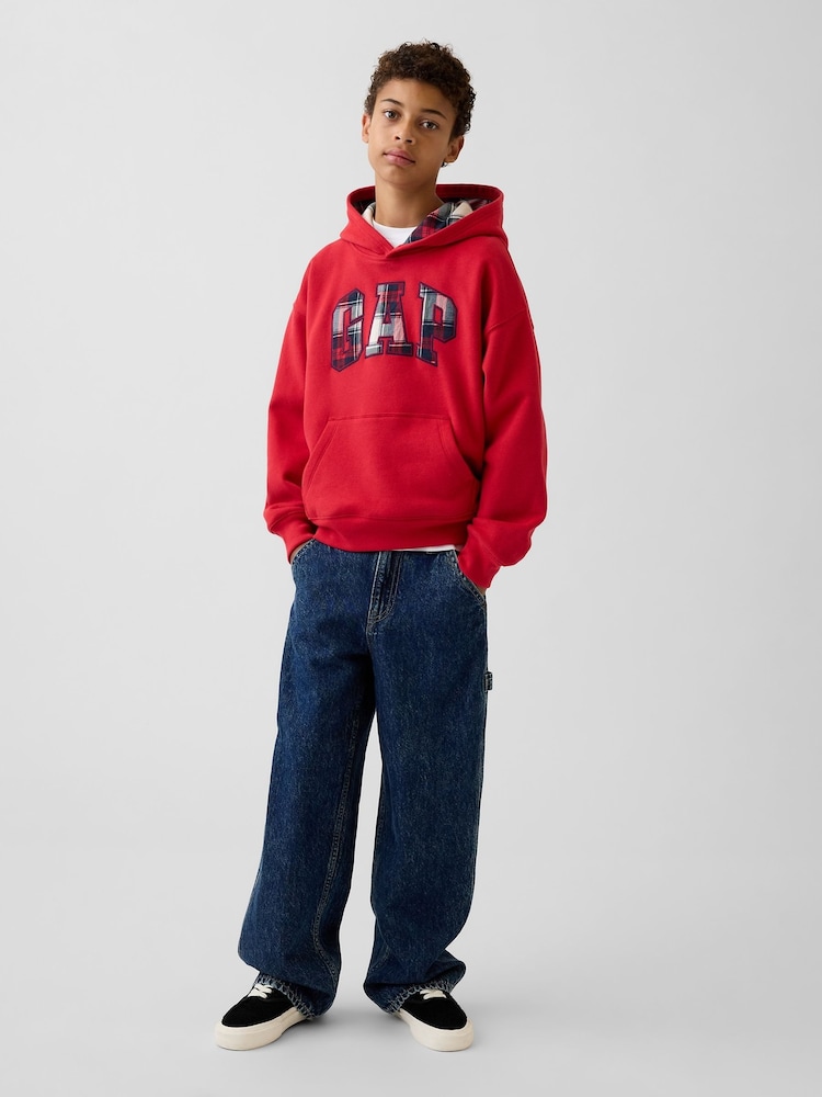 Gap Red Check Vintage Soft Relaxed Logo Hoodie (4-13yrs) - Image 3 of 3 Gap Red Check Vintage Soft Relaxed Logo Hoodie (4-13yrs) - Image 3 of 3