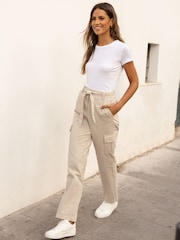 Threadbare Natural Cargo Utility Straight Leg Belted 100% Cotton Trousers - Image 2 of 4