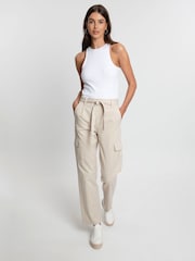 Threadbare Natural Cargo Utility Straight Leg Belted 100% Cotton Trousers - Image 3 of 4