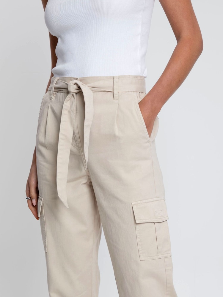 Threadbare Natural Cargo Utility Straight Leg Belted 100% Cotton Trousers - Image 4 of 4