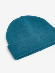 Petrol Blue Flat Knit Beanie Hat (3mths-16yrs) - Image 2 of 2