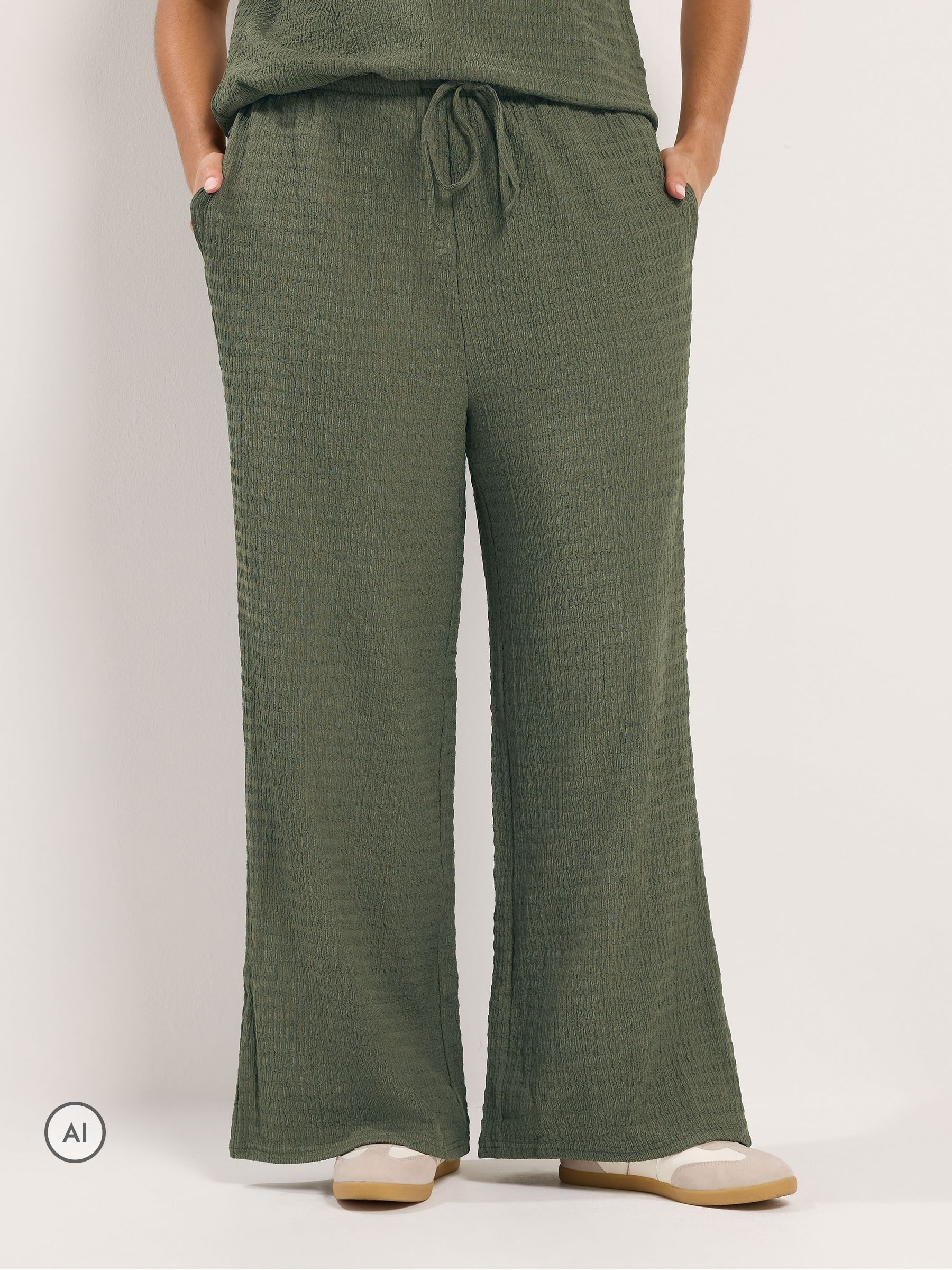Yours Curve Women's Green Textured Wide Leg Trousers
