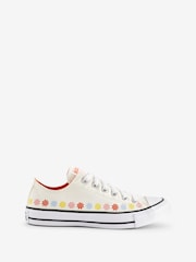 Converse White Flower Detail Chuck Ox Trainers - Image 1 of 17