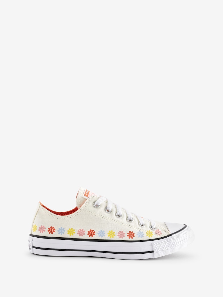 Converse White Flower Detail Chuck Ox Trainers - Image 1 of 17