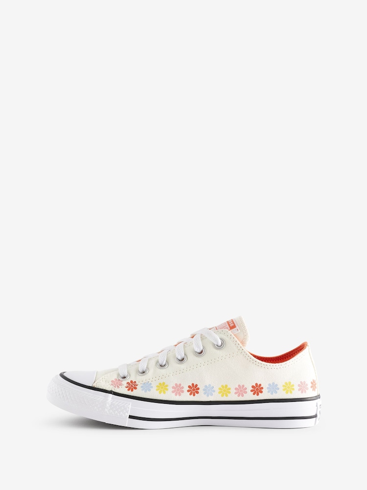 Converse White Flower Detail Chuck Ox Trainers - Image 2 of 17