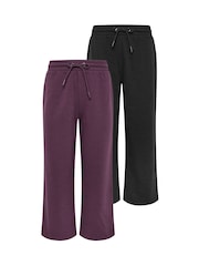M&Co Purple Petite Wide Leg Joggers 2 Pack - Image 1 of 7