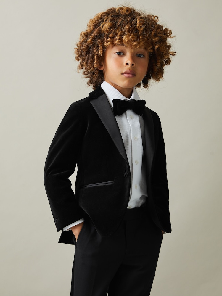 Reiss Black Ace 9-14 yrs Single Breasted Velvet Blazer - Image 1 of 4
