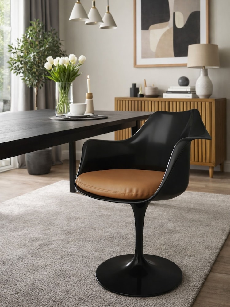 Fusion Living Tan Black Tulip Armchair with PU Cushion - Image 1 of 4