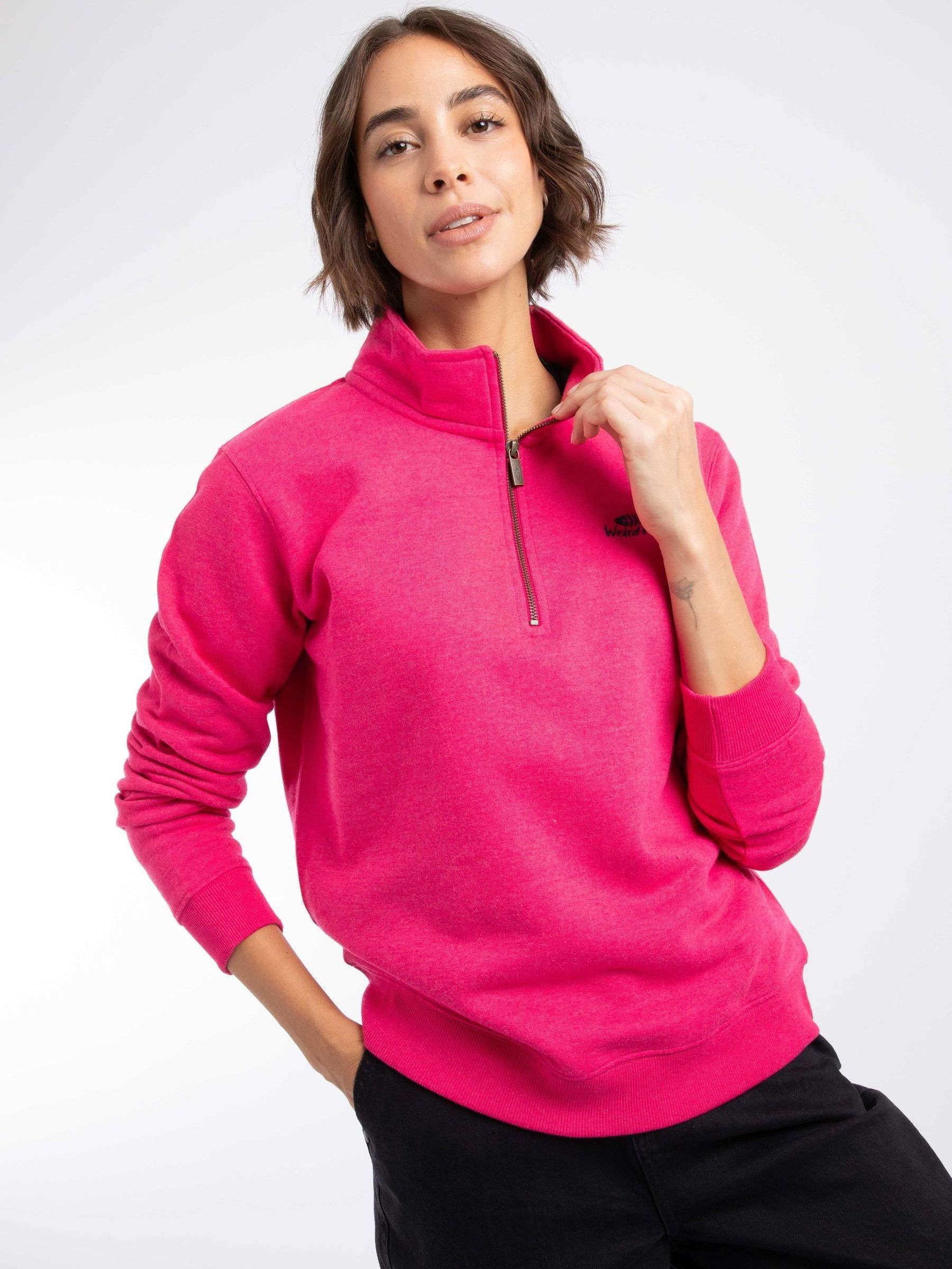 Weird Fish Women's Dark Pink Avery 1/4 Zip Sweatshirt In | Size: 22 - Image 1