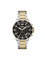 Emporio Armani Black Gold/Silver Tone World Explorer Solar-Powered Chronograph Stainless Steel Watch - Image 1 of 4