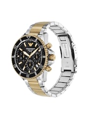 Emporio Armani Black Gold/Silver Tone World Explorer Solar-Powered Chronograph Stainless Steel Watch - Image 3 of 4