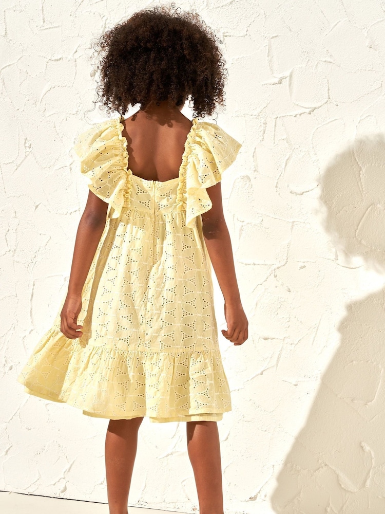 Angel & Rocket Yellow 100% Cotton Sara Broderie Dress - Image 2 of 6